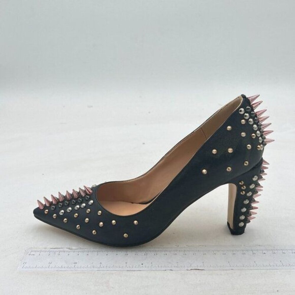 XYD Women Spikes Mid Heel Studded Pumps Pointed Closed Toe Rivets Slip On Edgy P